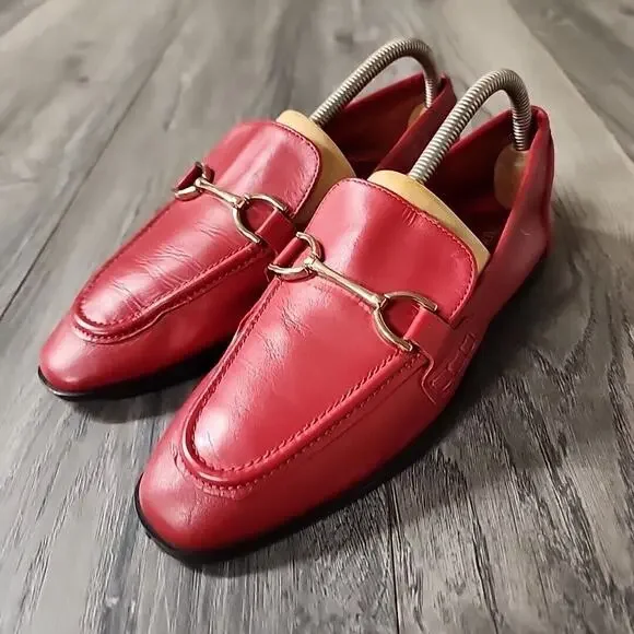 Zara Red Leather Loafers with Gold Hardware Women's Size 39 - Picture 4 of 7